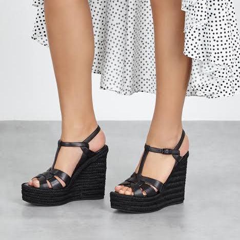 Wedge Heel Ysl Black Wedge Saint Laurent Cassandra Leather YSL