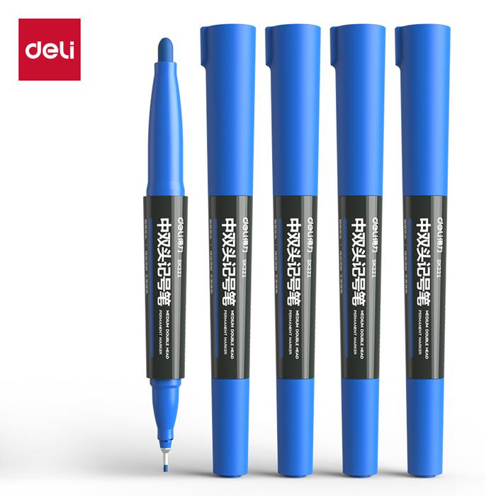 Gambar Deli Dual Tip Permanent Marker / Spidol Permanen Tip Ganda Tahan Air 10 PCS SK221 - Biru dari Deli Office Automative undefined Tokopedia