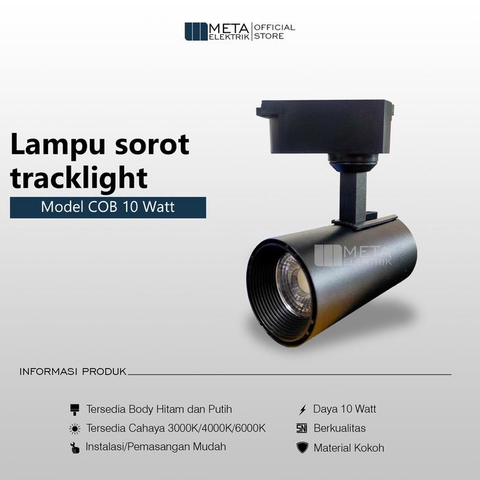 Gambar Lampu sorot track light led 10w lampu sorot rel 10 watt - B.Hitam Lurus, Putih White dari Meta Elektrik undefined Tokopedia