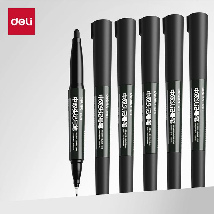 Gambar Deli Dual Tip Permanent Marker / Spidol Permanen Tip Ganda Tahan Air SK221 - Hitam dari Deli Office Automative undefined Tokopedia