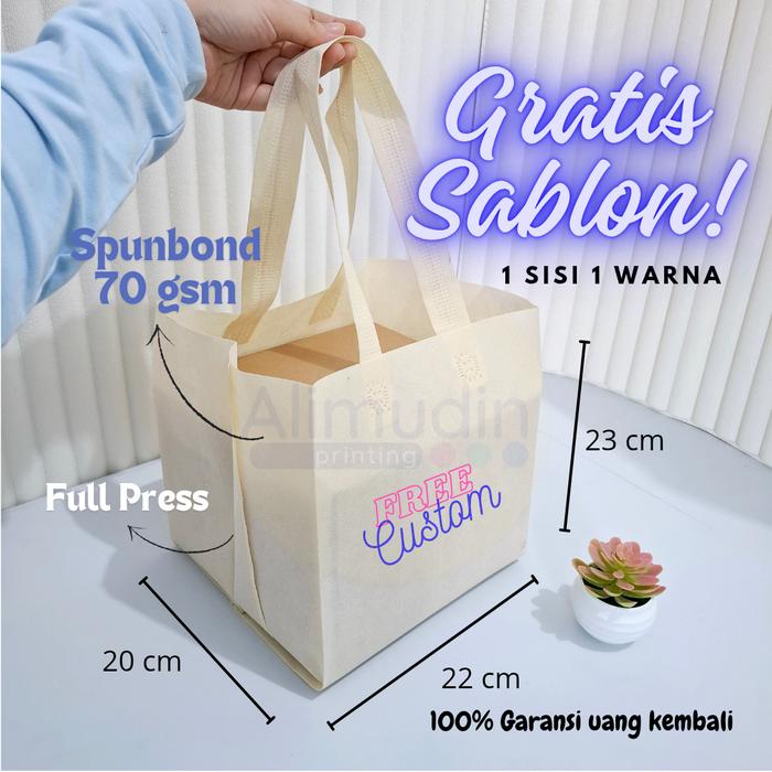 Jual Goodie Bag Spunbond Box HLS 20 x 20 Custom Sablon sisi