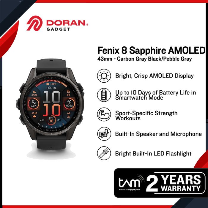 Gambar Garmin Fenix 8 Sapphire AMOLED 43mm DLC Titanium Silicone Band - Carbon Gray dari Doran Gadget Store undefined Tokopedia