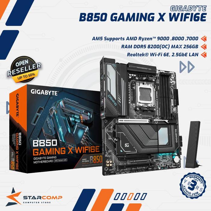 Gambar Gigabyte B850 GAMING X WIFI6E AM5 AMD B850 DDR5 USB3.2 Type C WiFi 6E dari Starcomp Semarang undefined Tokopedia