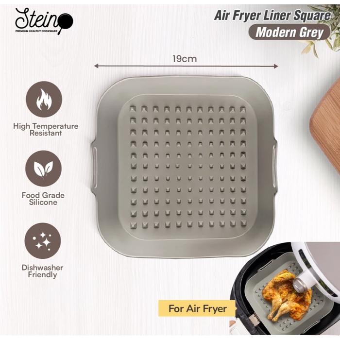 Gambar STEIN Alas Air Fryer Silikon Bulat 16cm / Persegi 19cm Multifungsi - Persegi Grey dari Doyanmasak.id undefined Tokopedia