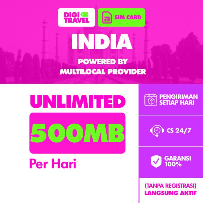 Gambar DIGI TRAVEL Sim Card India Unlimited | Simcard India Unlimited - 500MB/Days, 5 Hari dari DIGITRAVEL undefined Tokopedia