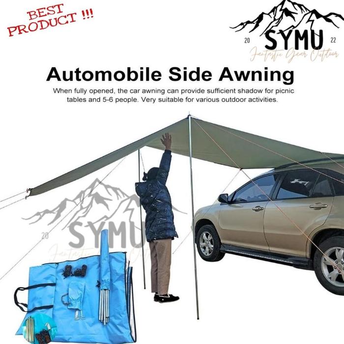 Gambar Tenda Awning Mobil Portable Lipat Gulung 2x3 M Paket Lengkap Tenda Mobil Campervan Overlander Portable Roof Tent Kanopi Pelindung Mobil - Orange dari CV Indah Surya undefined Tokopedia