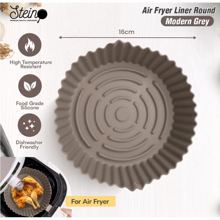 Gambar STEIN Alas Air Fryer Silikon Bulat 16cm / Persegi 19cm Multifungsi - Bulat Grey dari Doyanmasak.id undefined Tokopedia