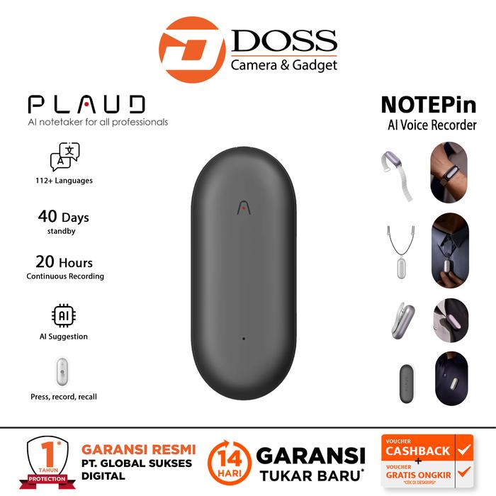 Gambar PLAUD NotePin Limited Edition Wearable AI Voice Recorder Plaud Note Pin - Cosmic Gray dari DOSS Camera & Gadget undefined Tokopedia
