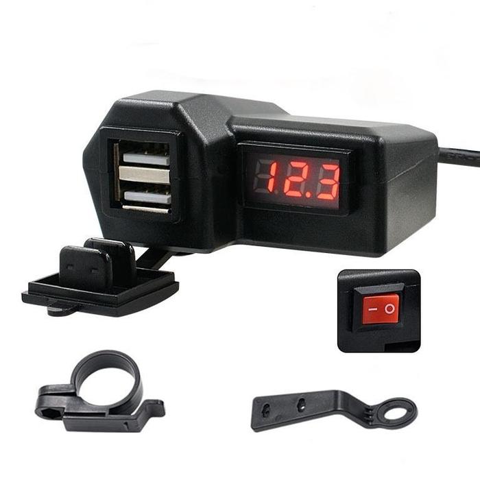 Gambar Termurah !!! MOTOM 3 In 1 Motorcycle Digital Voltmeter Charger Motor Cas HP Motor 2 USB 3.1A Casan Hp Stang Universal Dual USB - Charge dari CODOT ID undefined Tokopedia