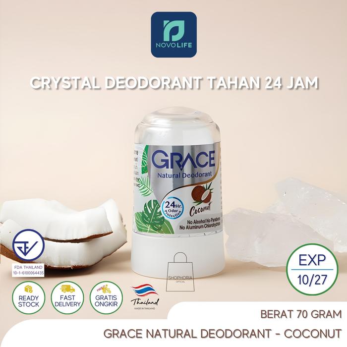 Gambar Grace Natural Crystal Deodorant Tahan 24 Jam Aroma Coconut Putih Berat 70 Gram Original Thailand Deodoran Tawas Kelapa Parfum Minyak Wangi Penghilang Bau Ketiak Ketek Badan dari Shophoria Authentic undefined Tokopedia