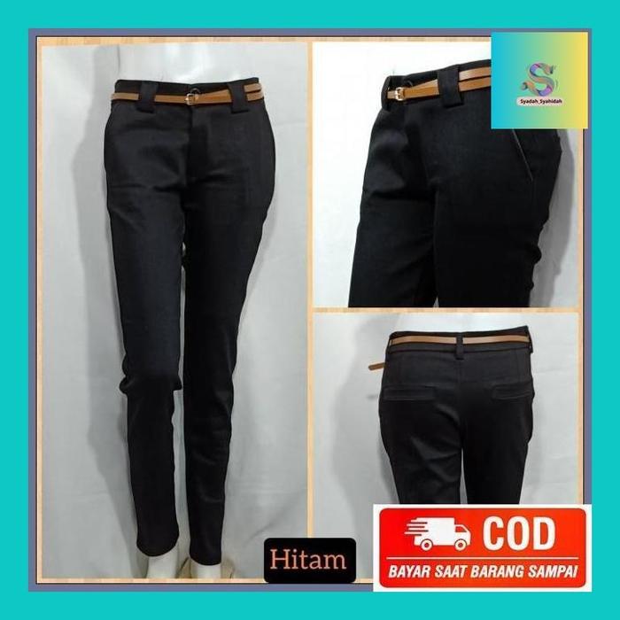 Gambar Sya""" Celana Chino Wanita Panjang, Clana Chinos Cewek M - 5L Bahan Katun Stretch Skinny Model Pensil Jumbo Big Size Pinggang Karet Slim Fit Elizabeth Pants Perempuan / Cinos / Cino / Putih / Hitam / Abu / Crem / Kantor / Formal / Kerja / Terbaru " - Hitam, M dari syadah syahidah undefined Tokopedia