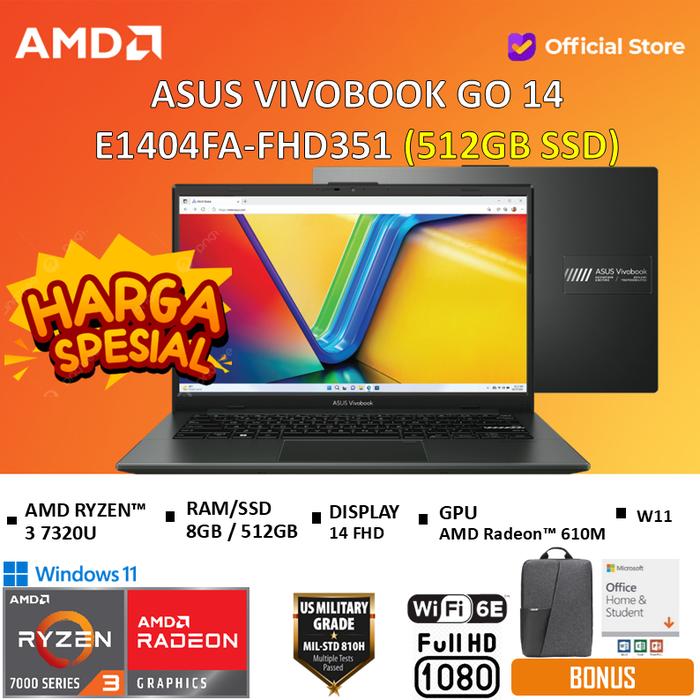 Gambar ASUS Vivobook Go 14 E1404FA Ryzen 3 7320U 8GB 512GB 610M 14 FHD W11 + OHS - Black/512GB, +Bundle Extra dari AMD Official Store undefined Tokopedia