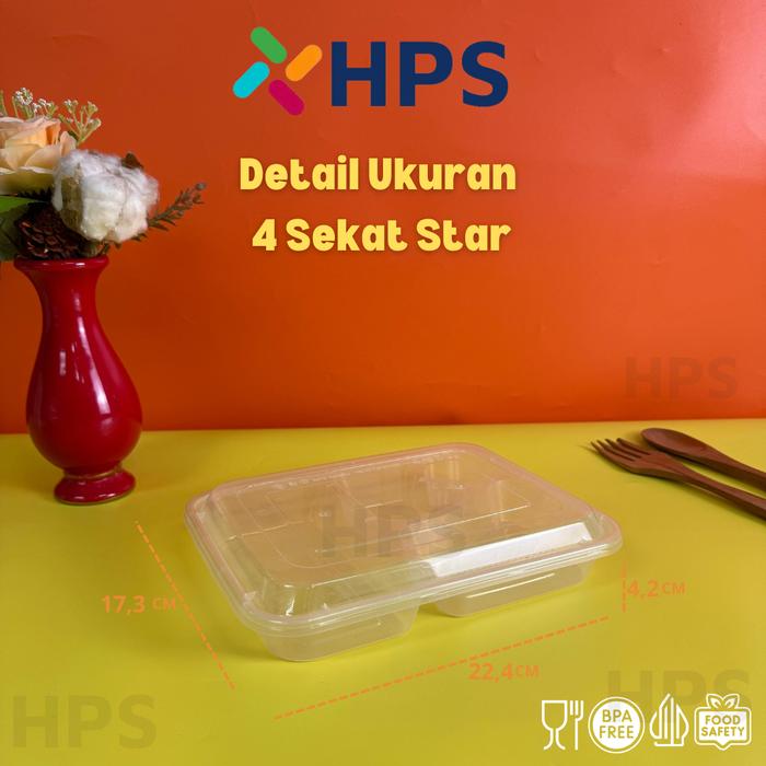 Gambar HPS Thinwall Bento SEKAT ALL SIZE Plastik Food Container Partisi Bento 3 Sekat Flat & 4 Sekat Durable BPA Free Transparan High Grade PP Aman untuk Microwave dan Freezer - 4 SEKAT STAR, 10 PCS dari Toko Houseware & Packaging undefined Tokopedia