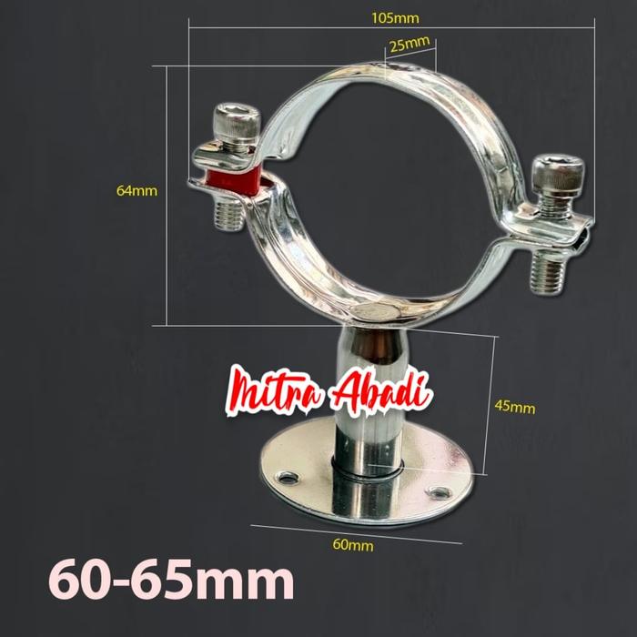 Gambar Klem Pipa Breket Dudukan Stainless Steel / Adjustable Pipe Bracket Clamp Hose - 60-65mm dari Mitra Abadi Official_NEW undefined Tokopedia