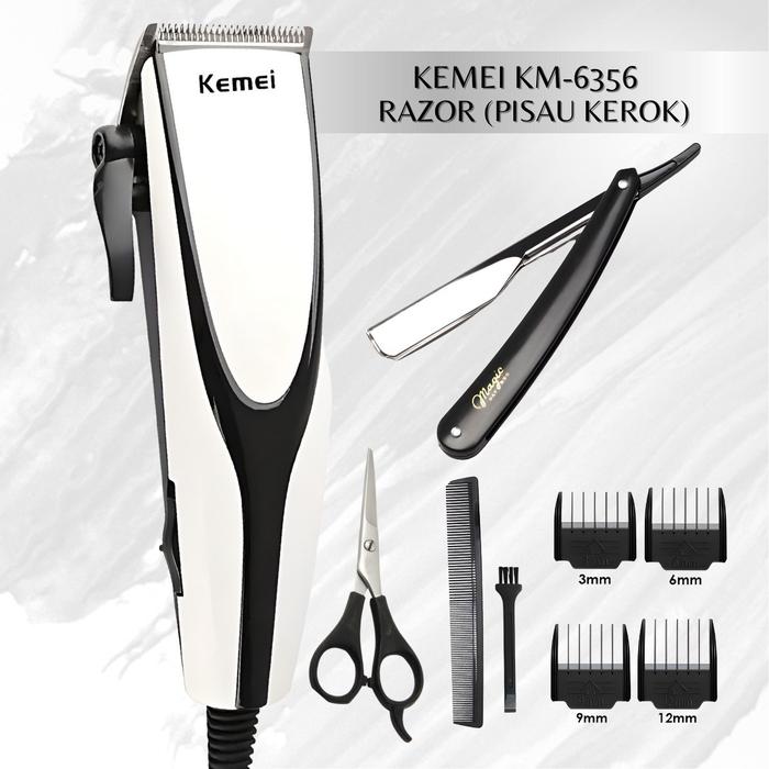 Gambar Hair Clipper Set Paket Lengkap Gunting Sisir Kemei Kabel dengan Taper dan Mata Pisau Baja Anti Karat - KM-6356 RAZOR dari Talenta Indonesia. undefined Tokopedia