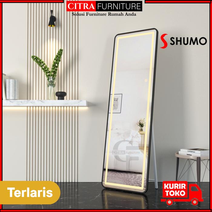 Gambar SHUMO Standing Mirror Led Kotak Alabama Series | Kaca Cermin Full Body - BLACK dari Citra furniture undefined Tokopedia