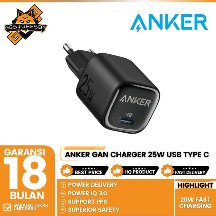 Gambar ANKER GAN CHARGER 25W USB TYPE C PD PPS 20W FAST CHARGING - A2656 - Hitam dari GGSTORESBY undefined Tokopedia
