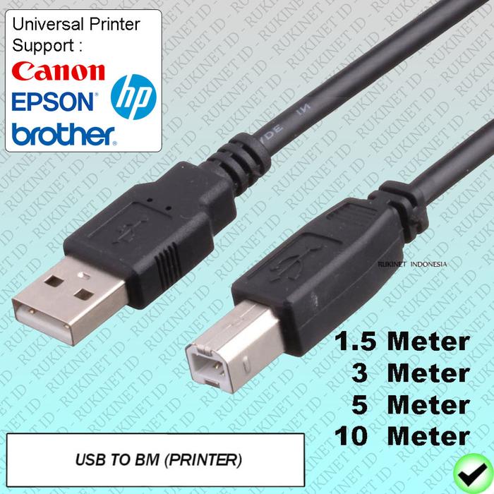 Gambar Kabel USB Untuk Printer Canon Epson HP Brother 1,5m 3m 5m 10m AM to BM - Hitam, 1.5Meter dari RUKINET ID undefined Tokopedia