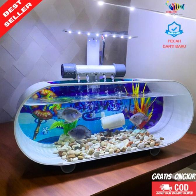 Gambar [PROMO] Aquarium full set / aquarium mini akrilik lengkap dengan pompa dan Mesin filter dan aksesoris lampu LED (AB1) 100% - Wram white, 1 Set lengkap dari SG WANNABE undefined Tokopedia