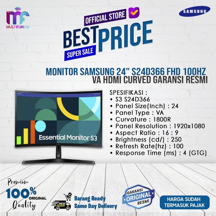 Gambar Monitor Samsung 24" S24D366 FHD 100Hz VA HDMI 4ms Curved Garansi Resmi - S24D366, KAYU WAJIB JNE dari Multifungsi Online Kota Surabaya Tokopedia