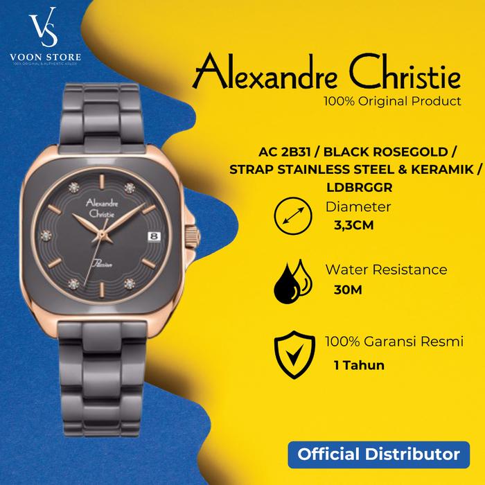 Gambar Jam Tangan Alexandre Christie Wanita AC 2B31 Strap Stainless Steel Dan Keramik Tanggal Aktif ORIGINAL - Black Rosegold dari VOON STOREE undefined Tokopedia