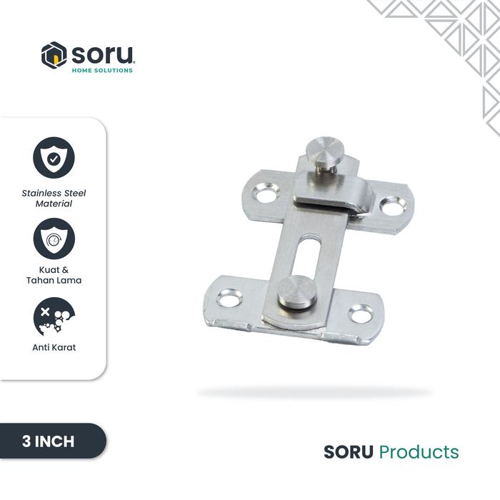 Gambar SORU - Grendel Slot Kunci Pintu Geser - Sliding Door Latch Stainless Steel Anti Karat - 3 Inch dari Soru Indonesia undefined Tokopedia