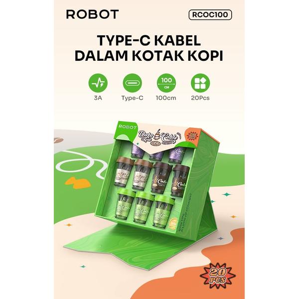 Gambar ROBOT RCOM100 Micro USB 2.4A | RCOC100 Type-C USB-C 3A | RCOL100 Lightning 2.4 | Coffee Cup Kabel Data Cable Braided 1M / Pcs - RCOC100 TYPE-C, Hijau dari Vivan.Accesories undefined Tokopedia