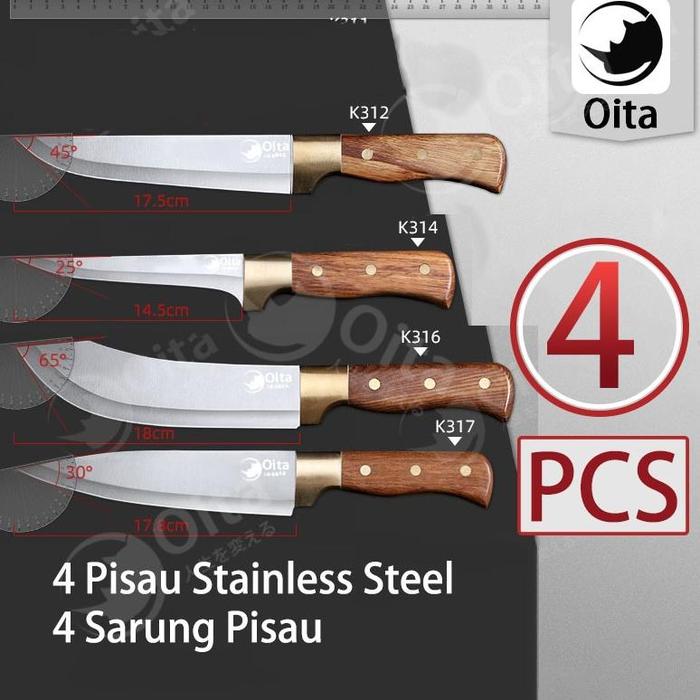 Gambar PROMO Oita Pisau Sembelih Set Pisau Daging Super Tajam Pisau Dapur Stainless Steel Set Gratis Penutup niswa_st0re - 4 PCS 1 SET dari niswa_st0re undefined Tokopedia