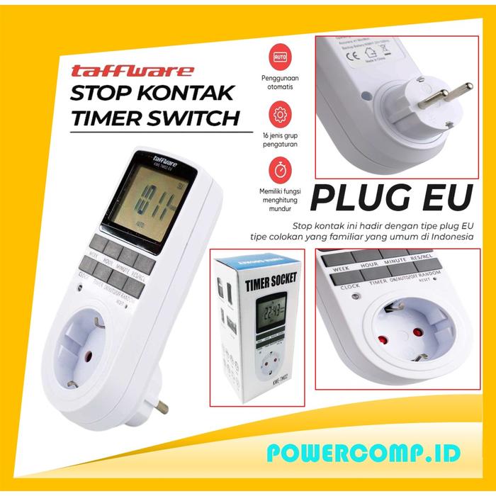 Gambar Stop Kontak Timer! Taffware KWE-TM02-EU Stop Kontak Programmable Timer Switch 16 Program 230V/16A - Stop Kontak Timer Manual! - KWE-TM02-EU dari PowerComp.ID undefined Tokopedia