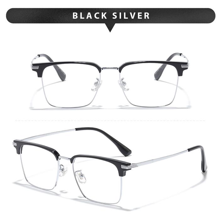 Gambar Grey Jack Kacamata Frame Model Kotak Titanium Fashion Bisnis Pria Wanita Bisa Minus Antiradiasi Bluecromic 95041 - BLACK SILVER, FRAME SAJA dari Grey Jack Eyewear undefined Tokopedia