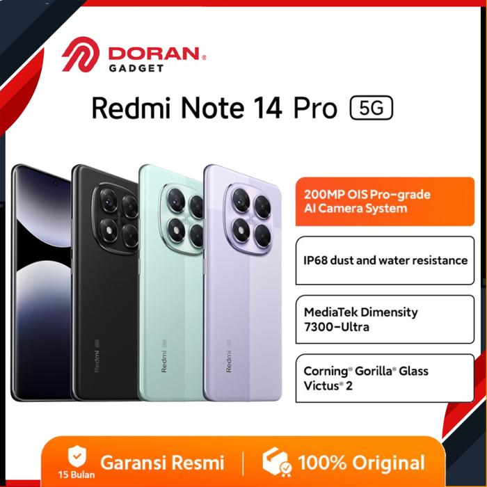 Gambar Xiaomi Redmi Note 14 Pro 5G | 200MP AI OIS Camera | MediaTek Dimensity 7300-Ultra | Gorilla Victus 2 - 8/256GB, Midnight Black dari Doran Gadget Store undefined Tokopedia