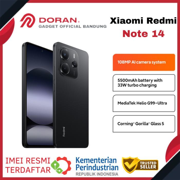 Gambar Xiaomi Redmi Note 14 | 108 MP AI Camera | 5500mAh 33W Turbo Charging | MediaTek Helio G99 Ultra - Garansi Resmi - Midnight Black, 8/128 GB dari Doran Gadget Authorized undefined Tokopedia