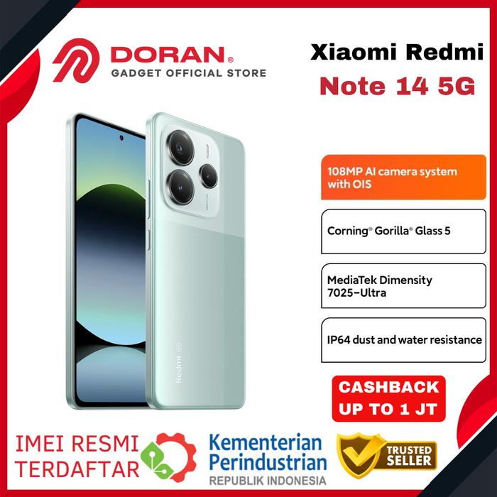 Gambar Xiaomi Redmi Note 14 5G 108MP MediaTek Dimensity 7025 Ultra 5110mAh NFC - Garansi Resmi - Green, 8/256GB dari Doran Gadget Official Store undefined Tokopedia