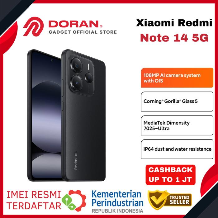 Gambar Xiaomi Redmi Note 14 5G 108MP MediaTek Dimensity 7025 Ultra 5110mAh NFC - Garansi Resmi - Black, 8/256GB dari Doran Gadget Official Store undefined Tokopedia