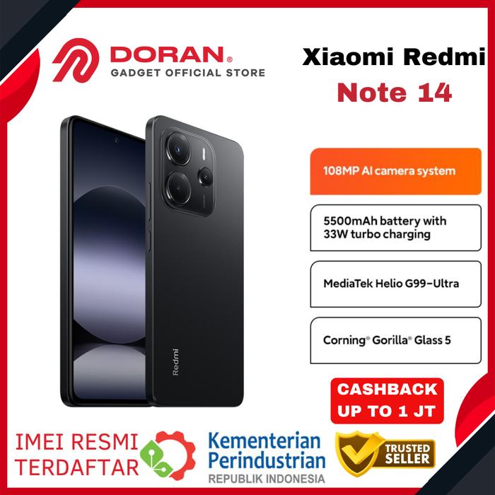 Gambar Xiaomi Redmi Note 14 Amoled 6,67" Inch 108MP AI Camera 5500mAh 33W MediaTek Helio G99 Ultra - Garansi Resmi - Black, 8/256GB dari Doran Gadget Official Store undefined Tokopedia