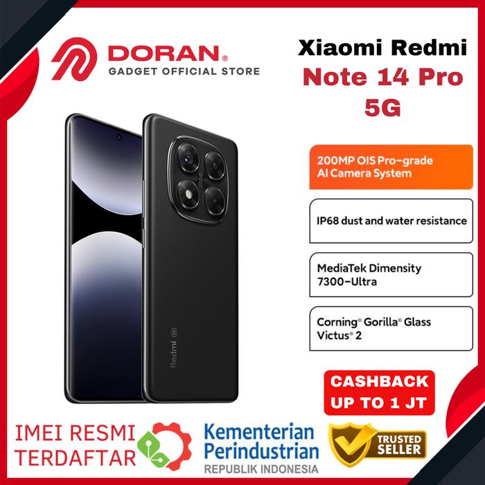 Gambar Xiaomi Redmi Note 14 Pro 5G NFC 5110 mAh MediaTek Dimensity 7300-Ultra Gorilla Victus 2 - Garansi Resmi - Black, 8/256GB dari Doran Gadget Official Store undefined Tokopedia