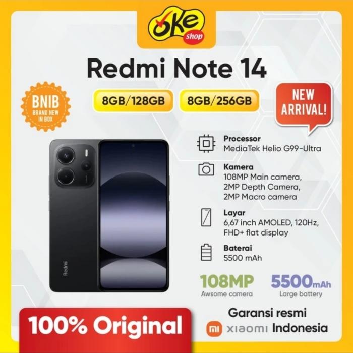 Gambar Xiaomi Redmi Note 14 4G ( Ram 8/128GB /256GB) Garansi Resmi Xiaomi - Black, 8/128GB dari Okeshop Boulevard Mal Panakkukang undefined Tokopedia