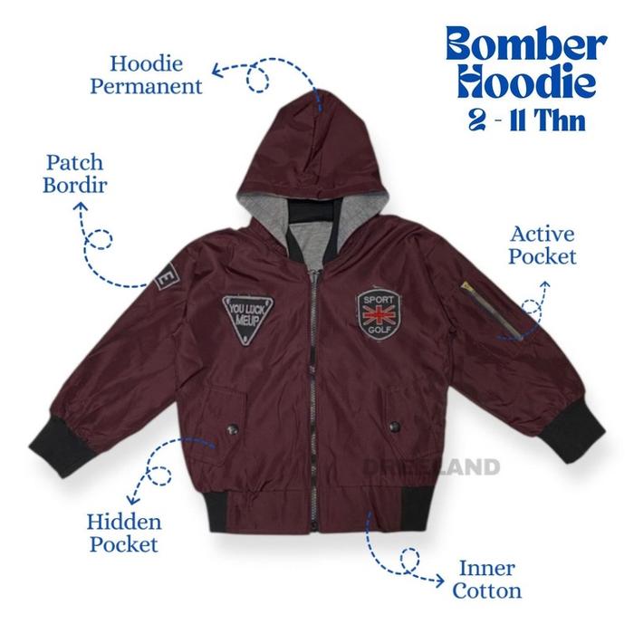 Gambar Dreeland Kids Jaket Bomber Anak Kupluk - MARUN, XS (1 thn) dari DreelandOfficial undefined Tokopedia