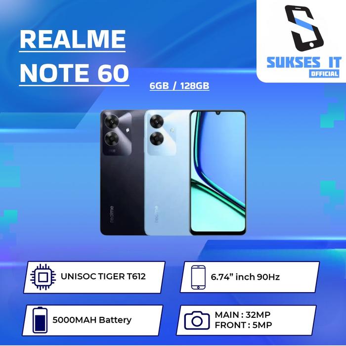 Gambar Realme Note 60 [6/128 GB] MARBLE BLACK Garansi Resmi - NON BUNDLE dari Sukses IT Official undefined Tokopedia