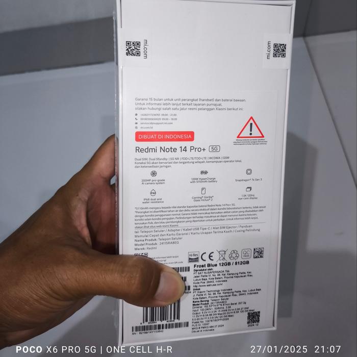 Gambar Redmi Note 14 Pro+ 5G 8/256 & 12/512 Garansi Resmi Kamera 200MP AI OIS Layar AMOLED 6.67" Snapdragon 7s Gen 3 IP68 Waterproof - Frost Blue, 12/512 GB dari ONE CELL H-R undefined Tokopedia
