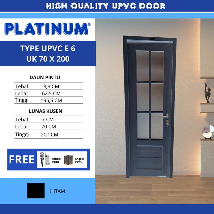 Gambar Pintu UPVC Platinum Type E6 Uk 80 x 200 Elegan , Anti Rayap , Minimalis , Pintu Toilet, Utama, Dapur DLL - Hitam dari BMPJakarta undefined Tokopedia