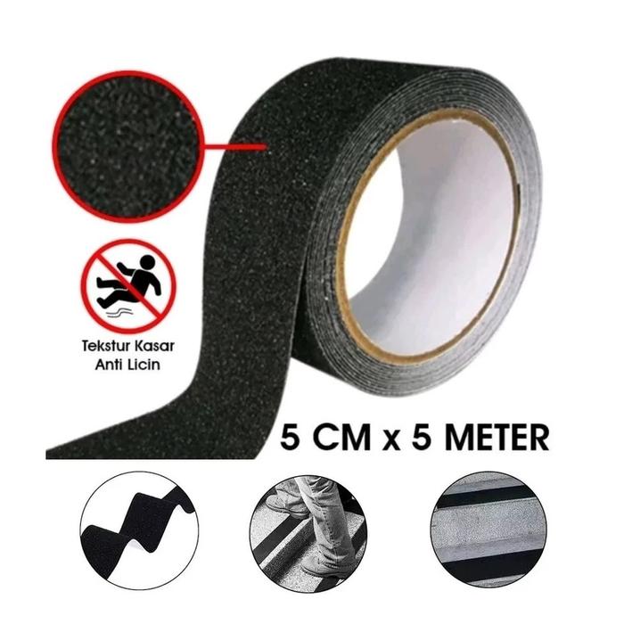 Gambar Autoku Stiker Lakban Tempel Lantai Anti Slip Tape Licin Plakban Aspal Pasir Silika PVC Kasar Lebar 5CM Panjang 5M 5 Meter 5Meter sticker safety walk lantai tangga Kamar Mandi Tahan Air Keramik Granit Waterproof 80 grit sands - Hitam dari Autoku undefined Tokopedia