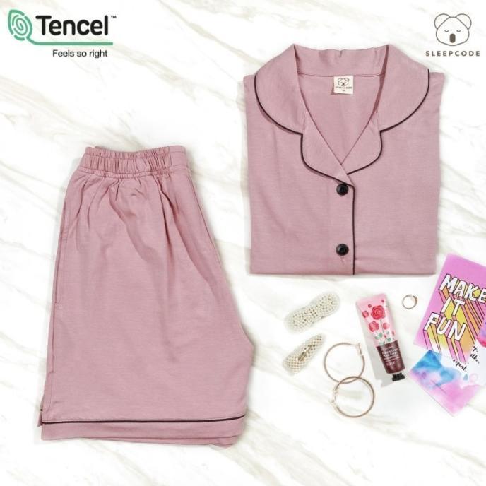 Gambar SLEEPCODE - Aurel Piyama Celana Pendek Baju Tidur Wanita Tencel Modal Terlaris - Dusty Pink, S dari Mira Haven undefined Tokopedia