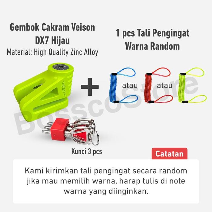 Gambar ADA STOK VEISON DT7 Gembok Cakram Sepeda Motor Material SUS 304 Original Discbrake Lock Gembok Cakram Motor Gembok motor anti maling Pengaman motor anti theft lock berkualitas tahan lama kunci cakram motor kunci ganda motor gembok cakram stainless steel - DX7 Green+Tali dari MEDIA OTOPART undefined Tokopedia