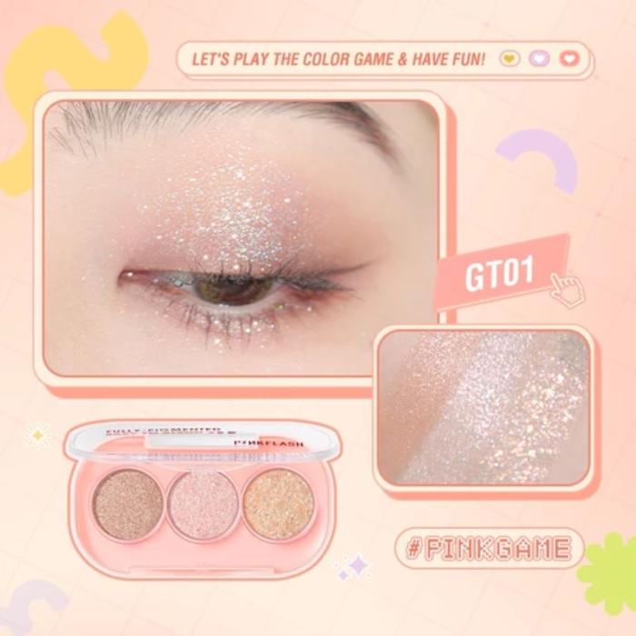 Gambar PINKFLASH 3 Pan Eyeshadow Palette High Pigment Glitter Easy To Blend Long Lasting - Original - EYESHADOW GT01 dari PANJI APANDI SHOP undefined Tokopedia
