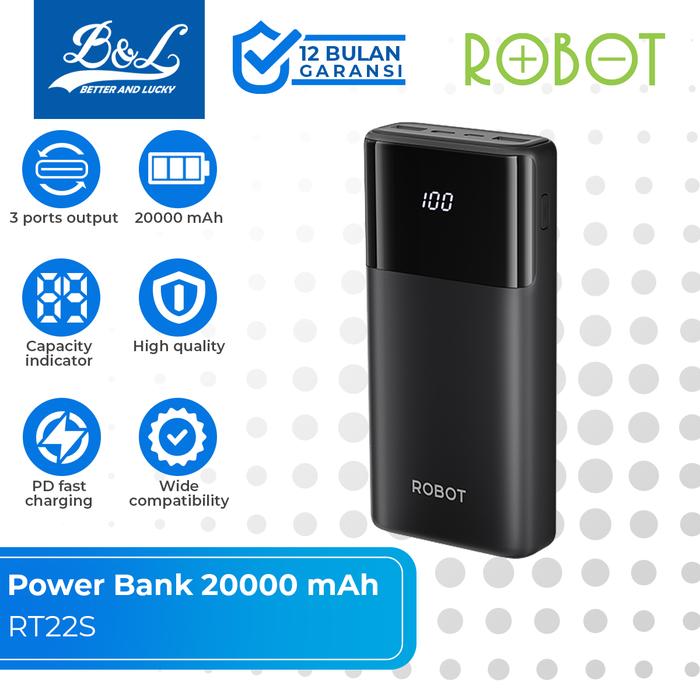 Gambar ROBOT RT22S Power Bank 20000 mAh LED Digital 15W Fast Charging 3 Ports - Hitam dari BnL Super Store undefined Tokopedia