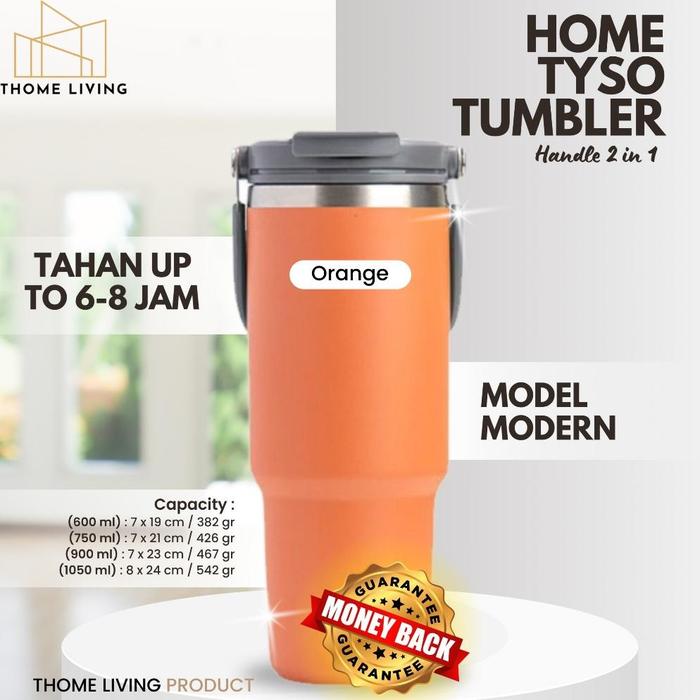 Gambar THOME TYSO Tumbler Handle 2 in 1 Coffee Cup Stainless-steel Thermos Bottle Portable Vacuum Insulated Bottle 750 / 900 / 1050 ml bb44 - Orange, 600ml dari Grosir majujaya undefined Tokopedia