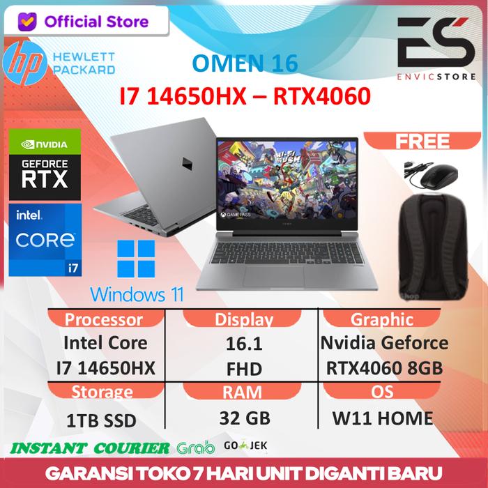 Gambar HP OMEN 16 Core i7 14650HX RTX4060 64GB 1TB W11 16.1FHD IPS 144HZ - STANDART, 32GB - 1TB SSD dari ENVICSTORE undefined Tokopedia