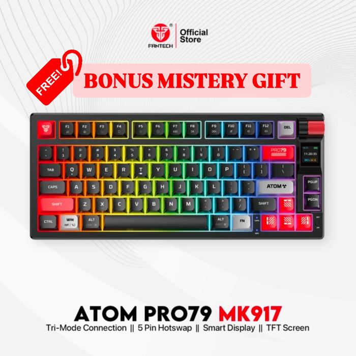 Gambar Fantech Atom Pro Series MK917 MK918 Gaming Keyboard 3 connection ,  5 pin Hotswappable Switch , Windows & MacOS , Atom Pro 79 , Atom Pro 97 , TFT Screen , RGB Lighting Baterai Kabel - ATOM PRO 79 BLK, BLUE Switch dari Click & Go Tokopedia undefined Tokopedia
