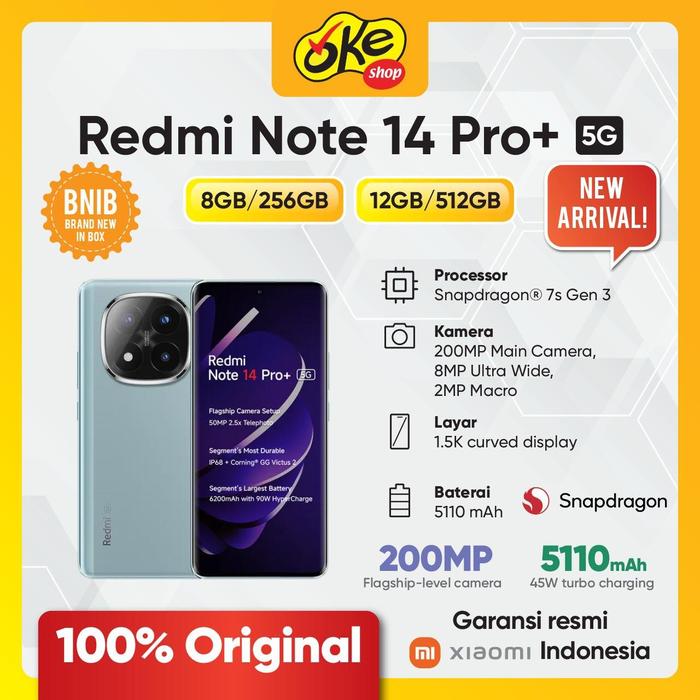 Gambar Xiaomi Redmi Note 14 Pro Plus 5G (12GB/512GB) - Garansi Resmi Indonesia - Blue dari OKESHOP BEC LG A05 undefined Tokopedia